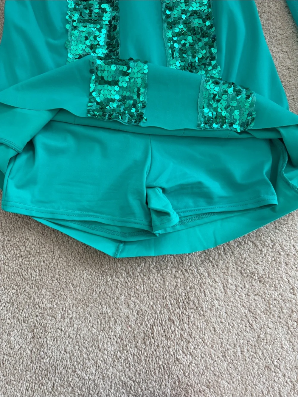 Weissman MC medium child - Teal Sequin Long Sleeve dance costume with Headband